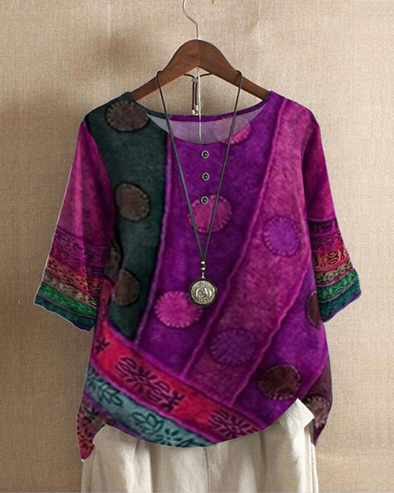 Blusa Boho Con Estampado Y Mangas Tres Cuartos