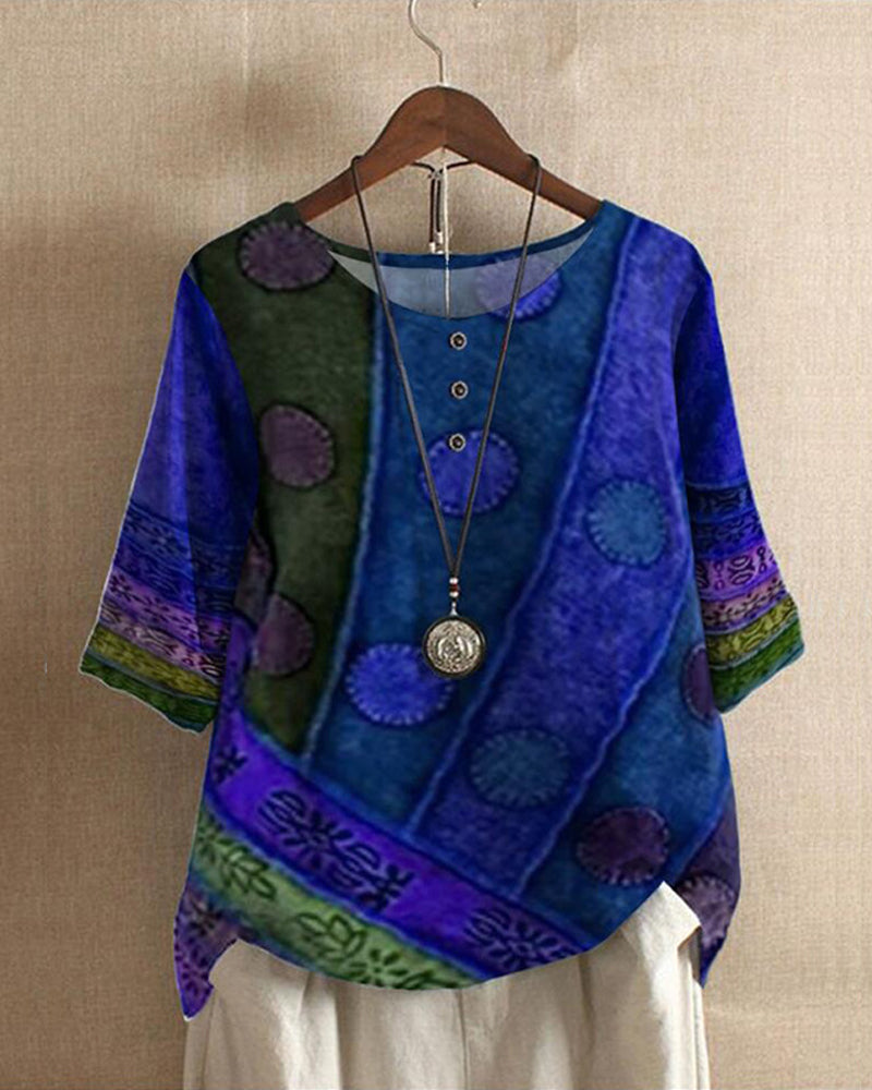 Blusa Boho Con Estampado Y Mangas Tres Cuartos