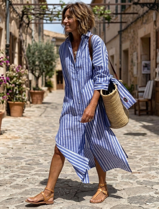 Marisol - Vestido camisero de rayas - Azul