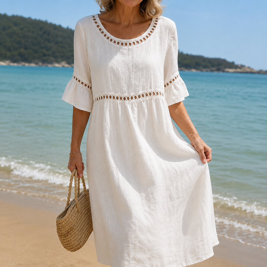 Elena | Vestido Largo de Lino Efecto Barriga Plana