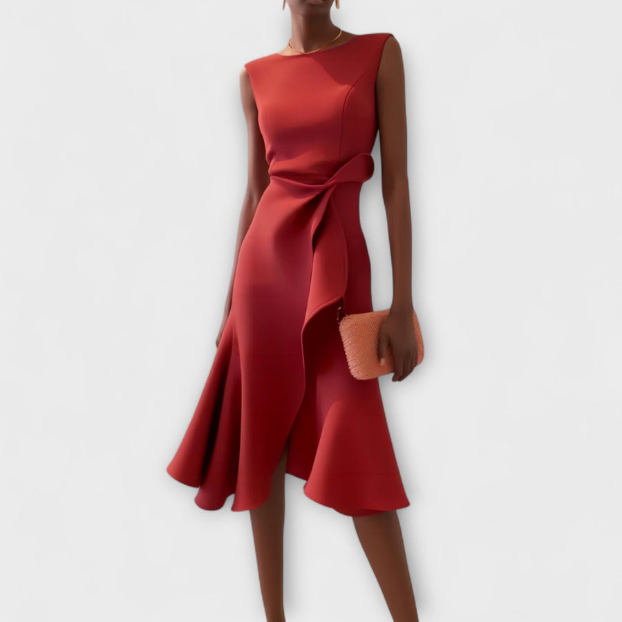 Alina | Elegante Vestido Midi para Damas Plisado Asimétrico