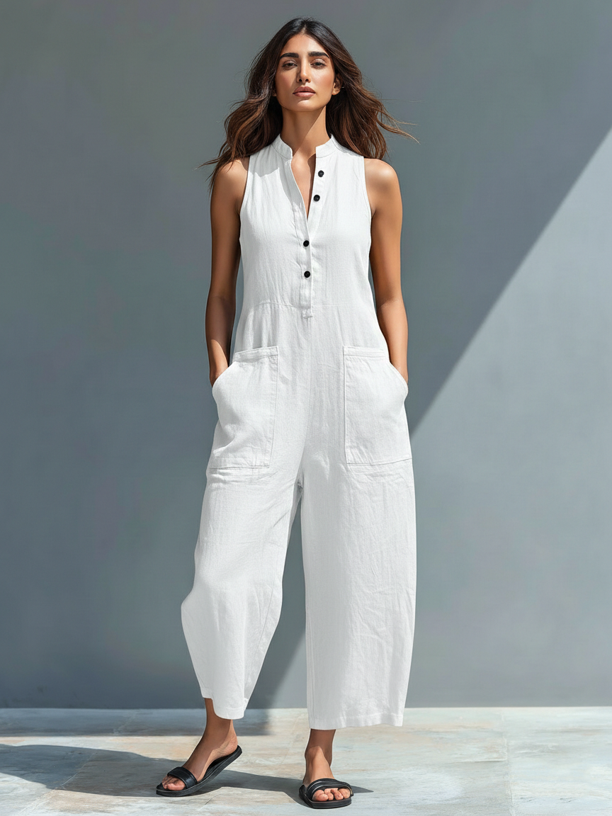 DORIA | Mono minimalista sin mangas para mujer con cuello alto y botones