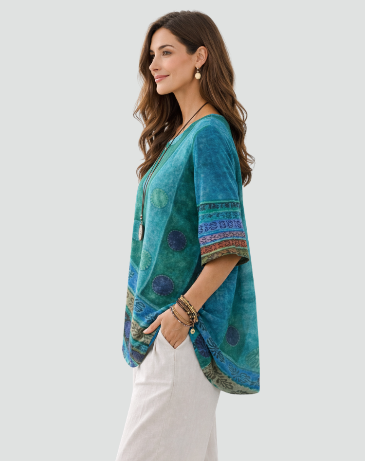 Blusa Boho Con Estampado Y Mangas Tres Cuartos