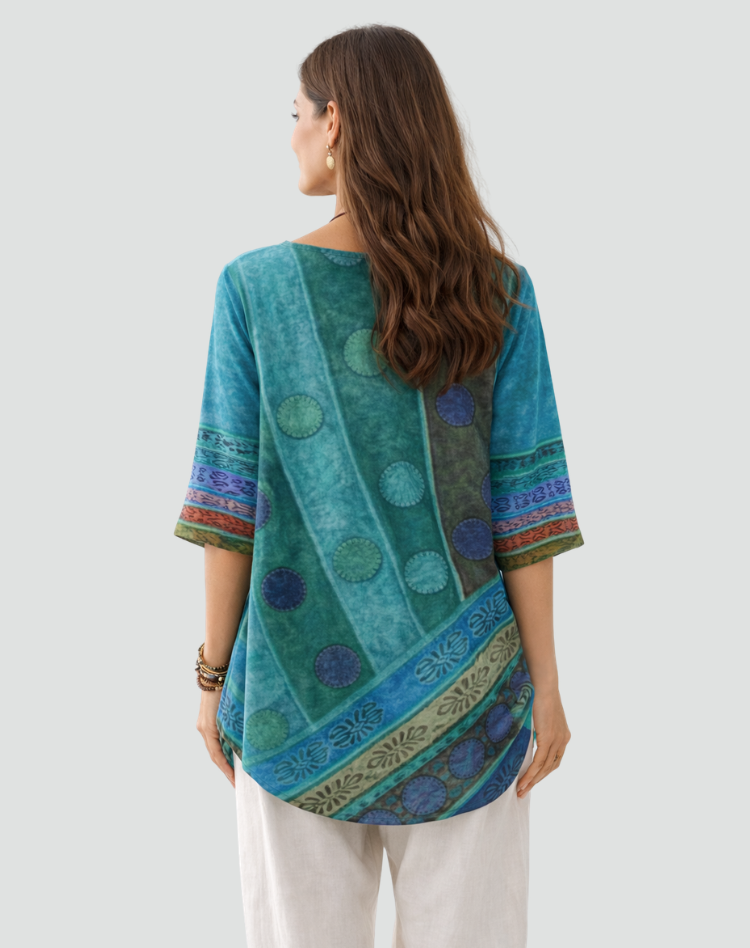 Blusa Boho Con Estampado Y Mangas Tres Cuartos