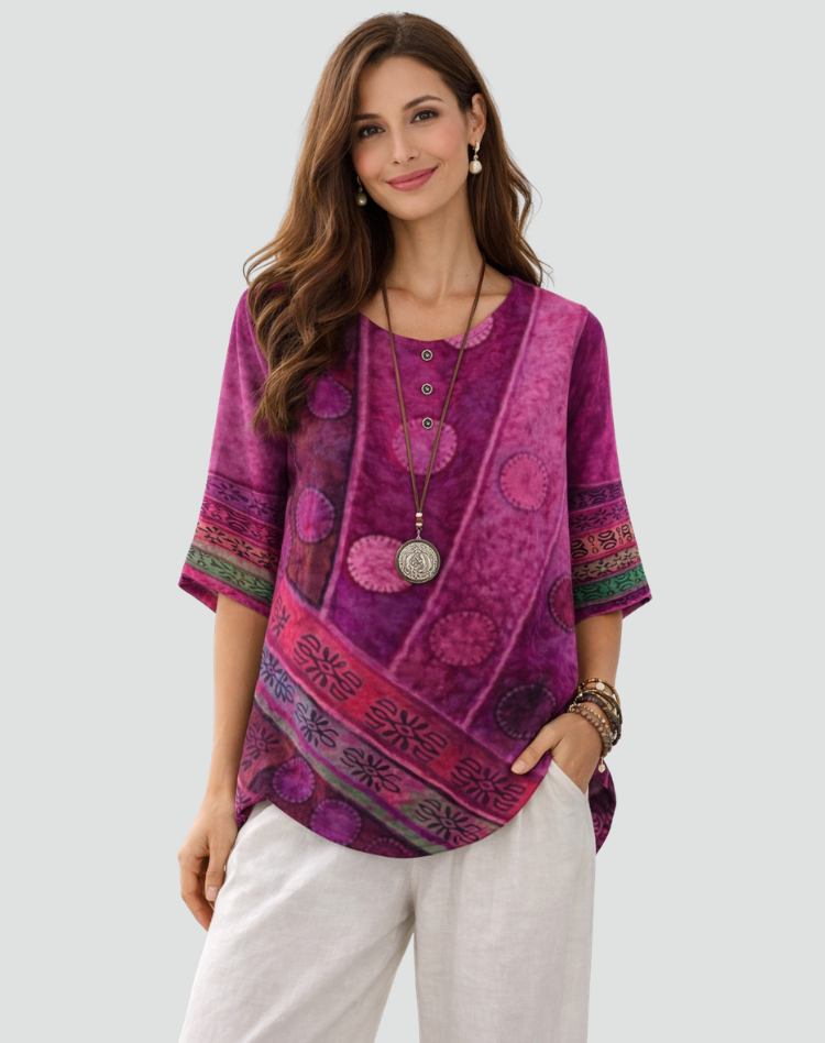 Blusa Boho Con Estampado Y Mangas Tres Cuartos
