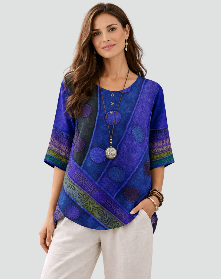 Blusa Boho Con Estampado Y Mangas Tres Cuartos