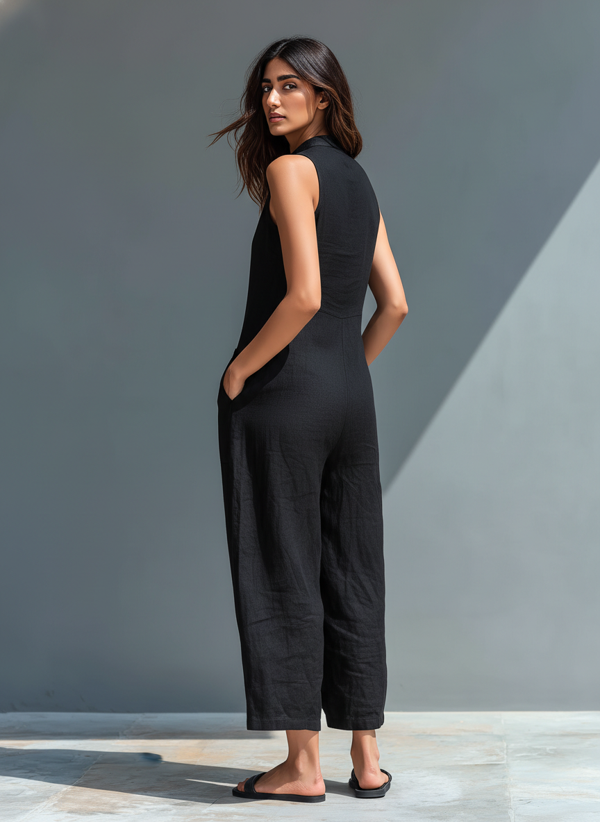 DORIA | Mono minimalista sin mangas para mujer con cuello alto y botones
