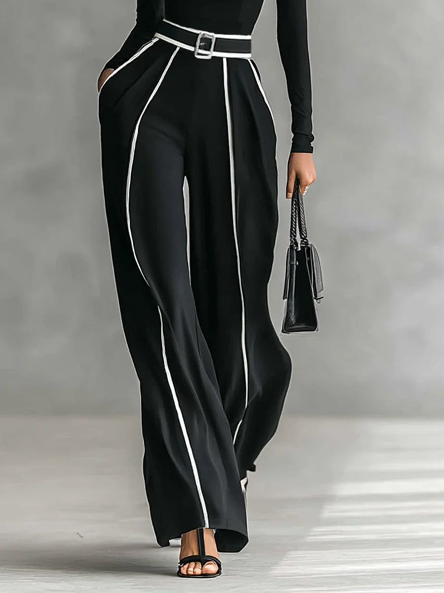 Solana | Conjunto de cuello alto de manga larga y pantalón de pierna ancha con cinturón