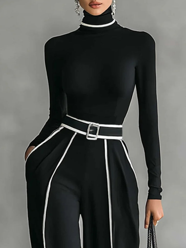 Solana | Conjunto de cuello alto de manga larga y pantalón de pierna ancha con cinturón