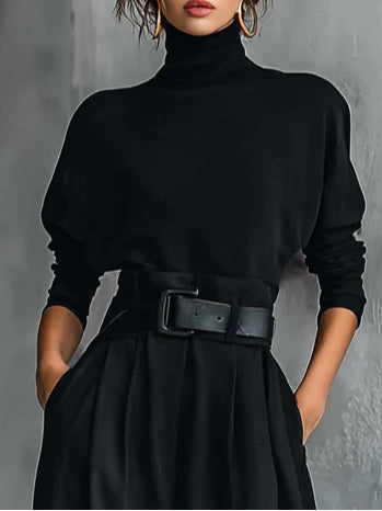 Lisa | Conjunto de dos piezas negro con cinturón